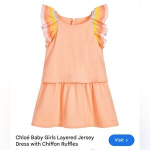 Chloe Peach Layered Jersey Dress with Rainbow Ruffles